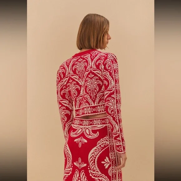 FARM Rio Red and White Patterned Cardigan NWT Size S - Picture 3 of 6